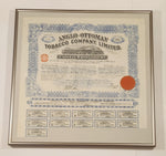 Antique 1913 Anglo-Ottoman Tobacco Company Limited Stock Certificates Bond Shares Framed Paper Sheet