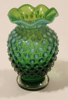 Vintage Fenton Hobnail Emerald to Mint Green 3 3/4" Tall Bud Vase with Ruffled Edge