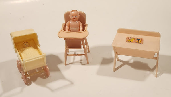 Vintage Renewal Products Baby, Stroller, High Chair, and Change Table Miniature Pink Plastic Dollhouse Toys