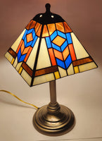 White Blue Art Deco Style 18" Tall Leaded Stained Glass Table Lamp