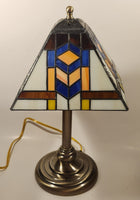 White Blue Art Deco Style 18" Tall Leaded Stained Glass Table Lamp