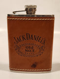 Jack Daniels Old No. 7 Brand Whiskey Brown Leather Covered Cuved 6 Oz. Stainless Steel Flask