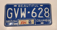 1986 Expo 86 Beautiful British Columbia Blue with White Letters Vehicle License Plate GVW 628