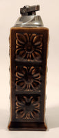 Vintage Embossed Flower Pattern Brown Ceramic Table Top Lighter Signed Dale