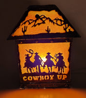 Unique Cowboy Up Metal Textured Plastic Resin Small Decorative Table Lamp