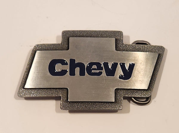 Chevy Bow Tie Blue Enamel Letters Metal Belt Buckle