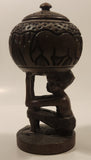 Seated Man Holding Rhinoceros Themed 7 1/2" Hand Carved Wood African Sculpture Trinket Box