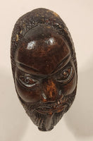 Bearded Tribal Warrior Head Bust 8 1/2" Hand Carved Wood African Sculpture