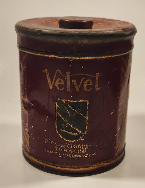 1920s Liggett & Meyers Tobacco Co. Velvet Pipe Cigarette Tobacco 6" Tall Metal Tin Can
