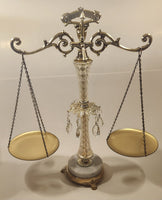 Vintage Crystal Glass Italian Marble Brass 18 1/4" Tall Scales of Justice Balance Scale
