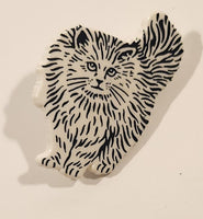White and Black Fluffy Cat Plastic Lapel Pin Made in UK