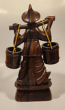 Chinese Man Carrying Buckets Carved Wood Sculpture