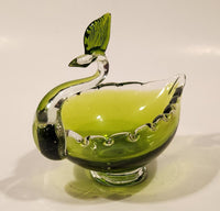 Crowned Crane Swan Bird Green Art Glass Candy Dish