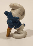 Vintage 1979 Peyo Bully Schleich Smurf with Shovel 1 3/4" Tall PVC Toy Figure Made in West Germany