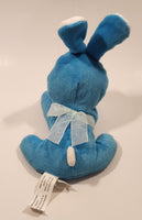 Blue and White Bunny Rabbit with Bow 6 1/2" Stuffed Plush Toy