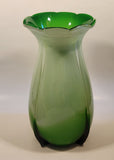 Green and Light Green Ruffle Top Open Bulb Flower 12" Tall Art Glass Vase