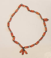 Rolled Orange Paper Chain and Metal 24" Necklace