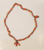 Rolled Orange Paper Chain and Metal 24" Necklace