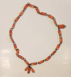 Rolled Orange Paper Chain and Metal 24" Necklace