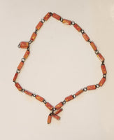 Rolled Orange Paper Chain and Metal 24" Necklace