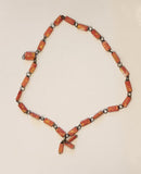 Rolled Orange Paper Chain and Metal 24" Necklace