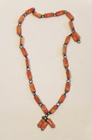 Rolled Orange Paper Chain and Metal 24" Necklace