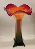 Murano Style Red White Green Jack In The Pulpit Lily Shaped 14 3/4" Tall Art Glass Flower Vase