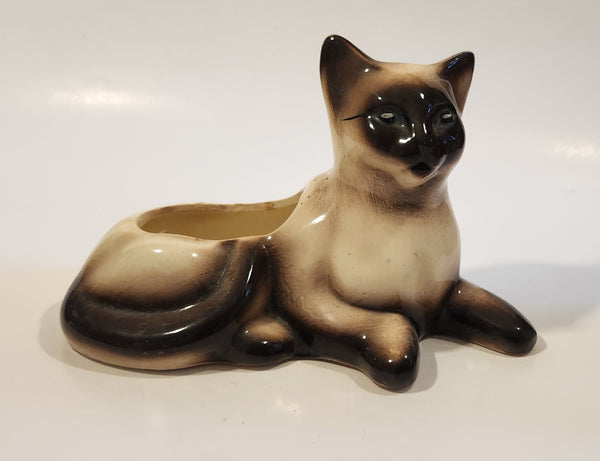 Vintage Laying Siamese Cat 7 1/2" Long Porcelain Planter