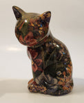 Sitting Floral Decoupage Patchwork Print Cat 6 1/4" Tall Ceramic Figurine