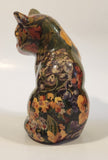 Sitting Floral Decoupage Patchwork Print Cat 6 1/4" Tall Ceramic Figurine