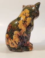 Sitting Floral Decoupage Patchwork Print Cat 6 1/4" Tall Ceramic Figurine