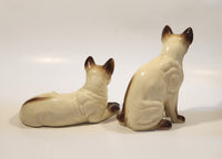 Vintage Siamese Cats One Sitting One Laying 6 1/4" Tall and 6 3/4" Long Porcelain Figurines Set of 2 Made in Japan