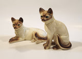Vintage Siamese Cats One Sitting One Laying 6 1/4" Tall and 6 3/4" Long Porcelain Figurines Set of 2 Made in Japan