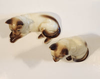 Vintage Siamese Cats One Sitting One Laying 6 1/4" Tall and 6 3/4" Long Porcelain Figurines Set of 2 Made in Japan