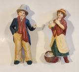 Man and Woman Christmas Carolling Porcelain Figure Christmas Tree Ornaments Set of 2