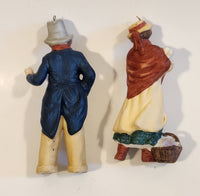 Man and Woman Christmas Carolling Porcelain Figure Christmas Tree Ornaments Set of 2