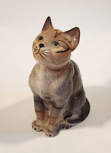Sitting Brown Cat 7 1/4" Tall Ceramic Figurine Made in Taiwan