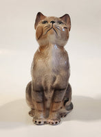 Sitting Brown Cat 7 1/4" Tall Ceramic Figurine Made in Taiwan