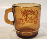Vintage Anchor Hocking Oven Proof 312 Classic Cars Brown Amber Glass Coffee Mug Cup