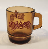 Vintage Anchor Hocking Oven Proof 312 Classic Cars Brown Amber Glass Coffee Mug Cup