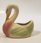 Vintage Pink Green White 5 1/4" Long Swan Bird Planter