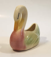 Vintage Pink Green White 5 1/4" Long Swan Bird Planter