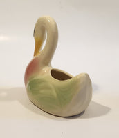 Vintage Pink Green White 5 1/4" Long Swan Bird Planter