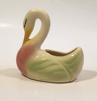 Vintage Pink Green White 5 1/4" Long Swan Bird Planter