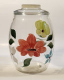 Vintage Bartlett Collins Hand Painted Flowers 9 1/2" Tall Clear Glass Cookie Jar