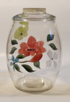 Vintage Bartlett Collins Hand Painted Flowers 9 1/2" Tall Clear Glass Cookie Jar