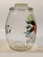 Vintage Bartlett Collins Hand Painted Flowers 9 1/2" Tall Clear Glass Cookie Jar