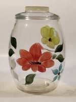 Vintage Bartlett Collins Hand Painted Flowers 9 1/2" Tall Clear Glass Cookie Jar