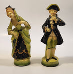 Rare Vintage MCM Devonware Victorian Man and Woman Green 7 1/2" and 7 3/4" Chalkware Figurines Set of 2