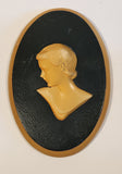 Vintage 1940s Corona Art Ware Woman Cameo Facing Left Blue and White 6" x 8 3/4" Chalkware Wall Hanging
